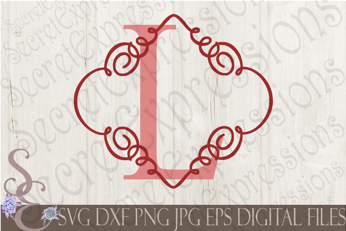 Letter L Initial Swirl Border Monogram Svg, Digital File, SVG, DXF, EPS, Png, Jpg, Cricut, Silhouette, Print File