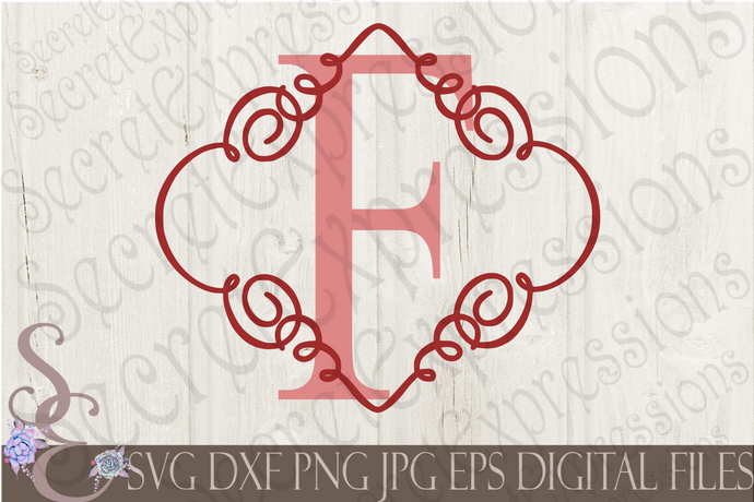 Letter F Initial Swirl Border Monogram Svg, Digital File, SVG, DXF, EPS, Png, Jpg, Cricut, Silhouette, Print File