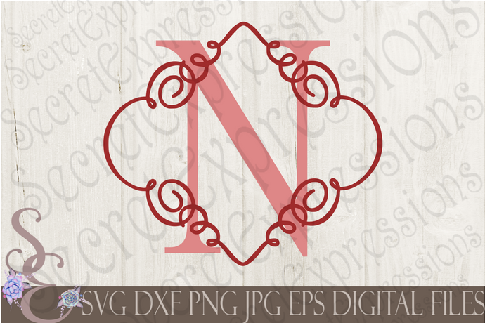 Letter N Initial Swirl Border Monogram Svg, Digital File, SVG, DXF, EPS, Png, Jpg, Cricut, Silhouette, Print File