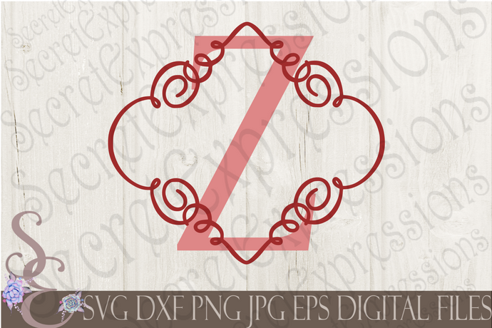 Letter Z Initial Swirl Border Monogram Svg, Digital File, SVG, DXF, EPS, Png, Jpg, Cricut, Silhouette, Print File