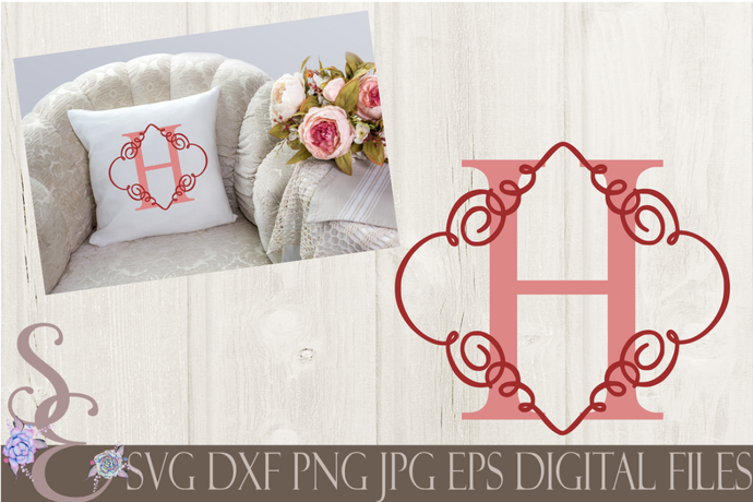 Letter H Initial Swirl Border Monogram Svg, Digital File, SVG, DXF, EPS, Png, Jpg, Cricut, Silhouette, Print File