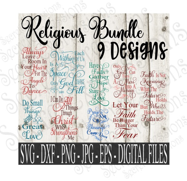 Religious SVG Bundle, Digital File, SVG, DXF, EPS, Png, Jpg, Cricut, Silhouette, Print File