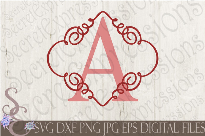 Letter A Initial Swirl Border Monogram Svg, Digital File, SVG, DXF, EPS, Png, Jpg, Cricut, Silhouette, Print File