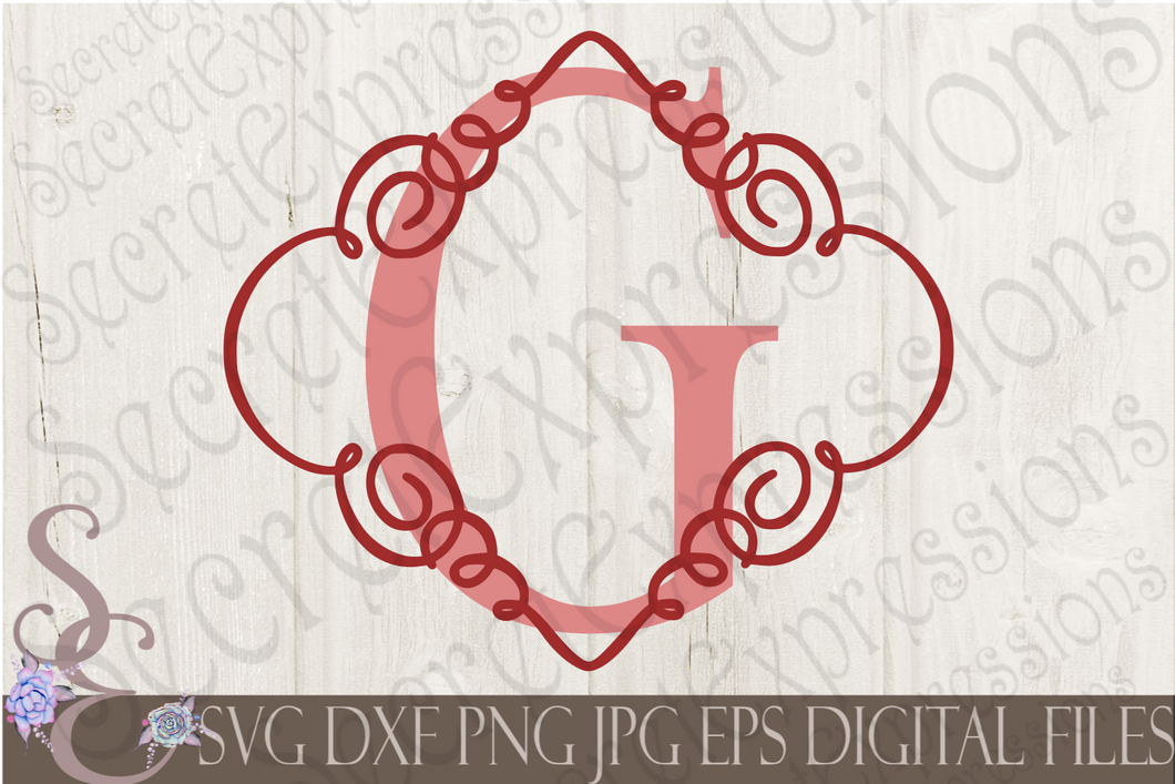 Letter G Initial Swirl Border Monogram Svg, Digital File, SVG, DXF, EPS, Png, Jpg, Cricut, Silhouette, Print File