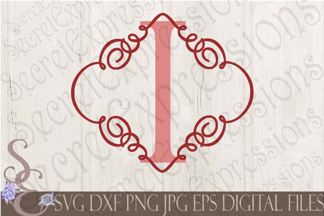 Letter I Initial Swirl Border Monogram Svg, Digital File, SVG, DXF, EPS, Png, Jpg, Cricut, Silhouette, Print File