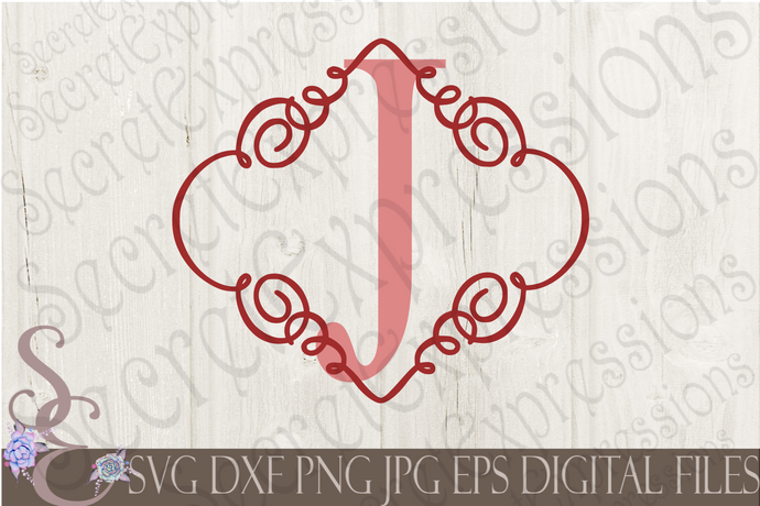 Letter J Initial Swirl Border Monogram Svg, Digital File, SVG, DXF, EPS, Png, Jpg, Cricut, Silhouette, Print File