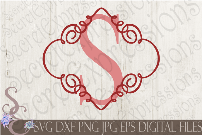 Letter S Initial Swirl Border Monogram Svg, Digital File, SVG, DXF, EPS, Png, Jpg, Cricut, Silhouette, Print File