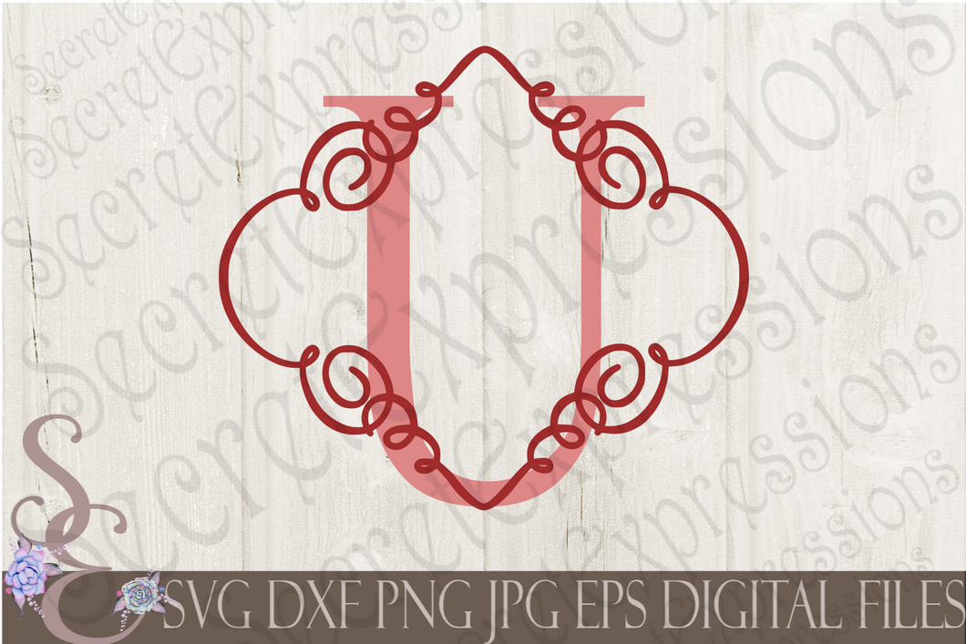 Letter U Initial Swirl Border Monogram Svg, Digital File, SVG, DXF, EPS, Png, Jpg, Cricut, Silhouette, Print File
