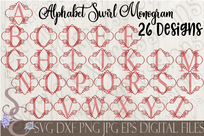 Swirl Alphabet SVG Bundle, 5 Digital File, SVG, DXF, EPS, Png, Jpg, Cricut, Silhouette, Print File