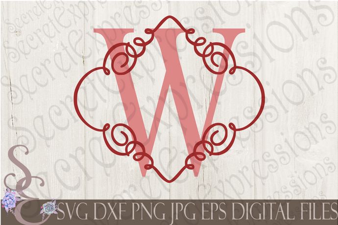 Letter W Initial Swirl Border Monogram Svg, Digital File, SVG, DXF, EPS, Png, Jpg, Cricut, Silhouette, Print File