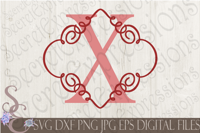 Letter X Initial Swirl Border Monogram Svg, Digital File, SVG, DXF, EPS, Png, Jpg, Cricut, Silhouette, Print File