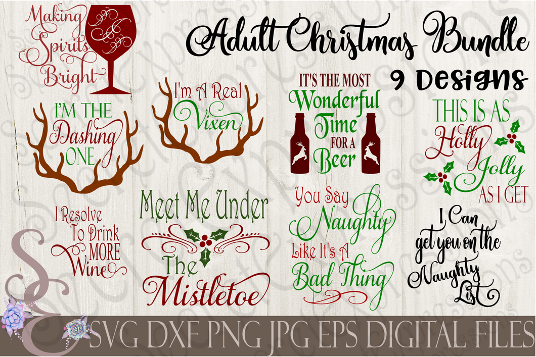 Adult Christmas SVG Bundle 9 Designs, Digital File, SVG, DXF, EPS, Png, Jpg, Cricut, Silhouette, Print File