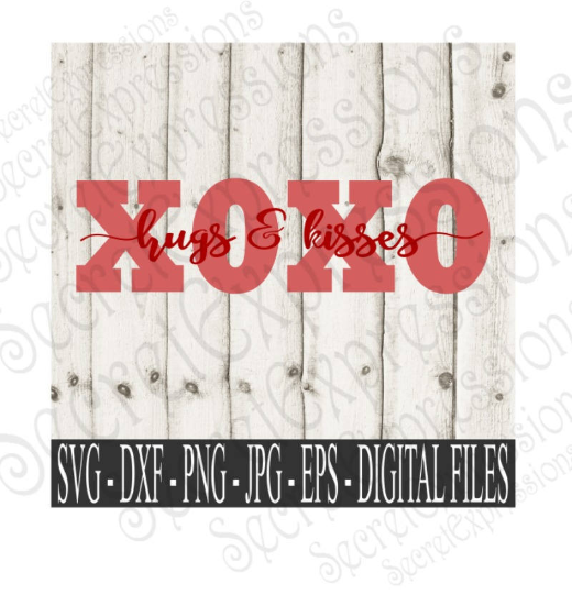 xoxo Svg, Hugs & Kisses, Valentine's Day, Love, Wedding, Digital File, SVG, DXF, EPS, Png, Jpg, Cricut, Silhouette, Print File