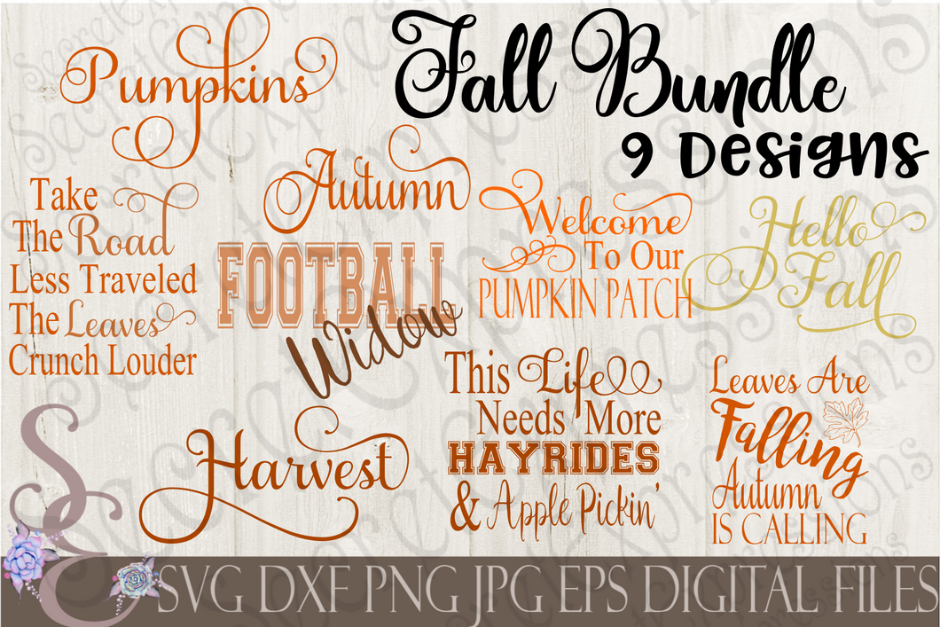 Fall Bundles 9 SVG Designs, Digital File, SVG, DXF, EPS, Png, Jpg, Cricut, Silhouette, Print File