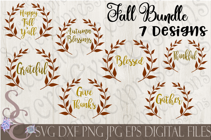 Fall SVG Bundle, 7 Digital File, SVG, DXF, EPS, Png, Jpg, Cricut, Silhouette, Print File