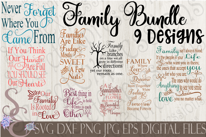 Family SVG Bundle, Religious Digital File, SVG, DXF, EPS, Png, Jpg, Cricut, Silhouette, Print File