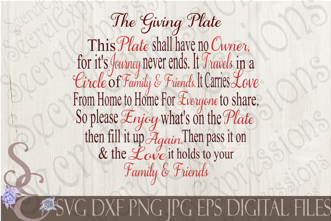 The Giving Plate Svg, Digital File, SVG, DXF, EPS, Png, Jpg, Cricut, Silhouette, Print File