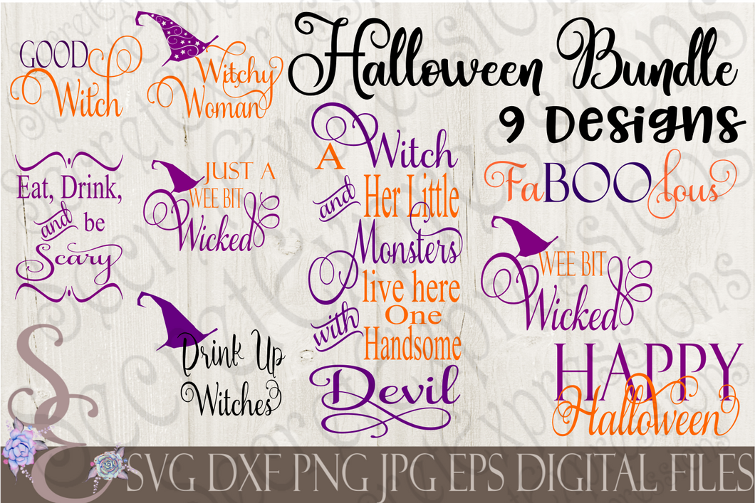 Halloween SVG Bundle, 9 Digital File, SVG, DXF, EPS, Png, Jpg, Cricut, Silhouette, Print File