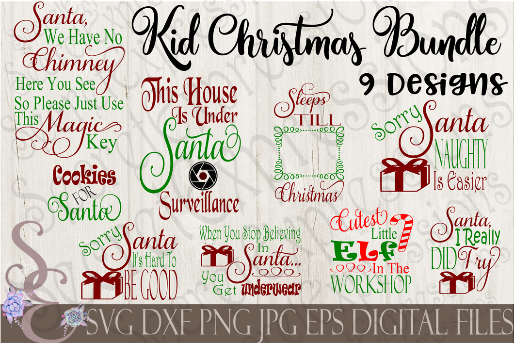 Kid Christmas SVG Bundle 9 Designs, Digital File, SVG, DXF, EPS, Png, Jpg, Cricut, Silhouette, Print File