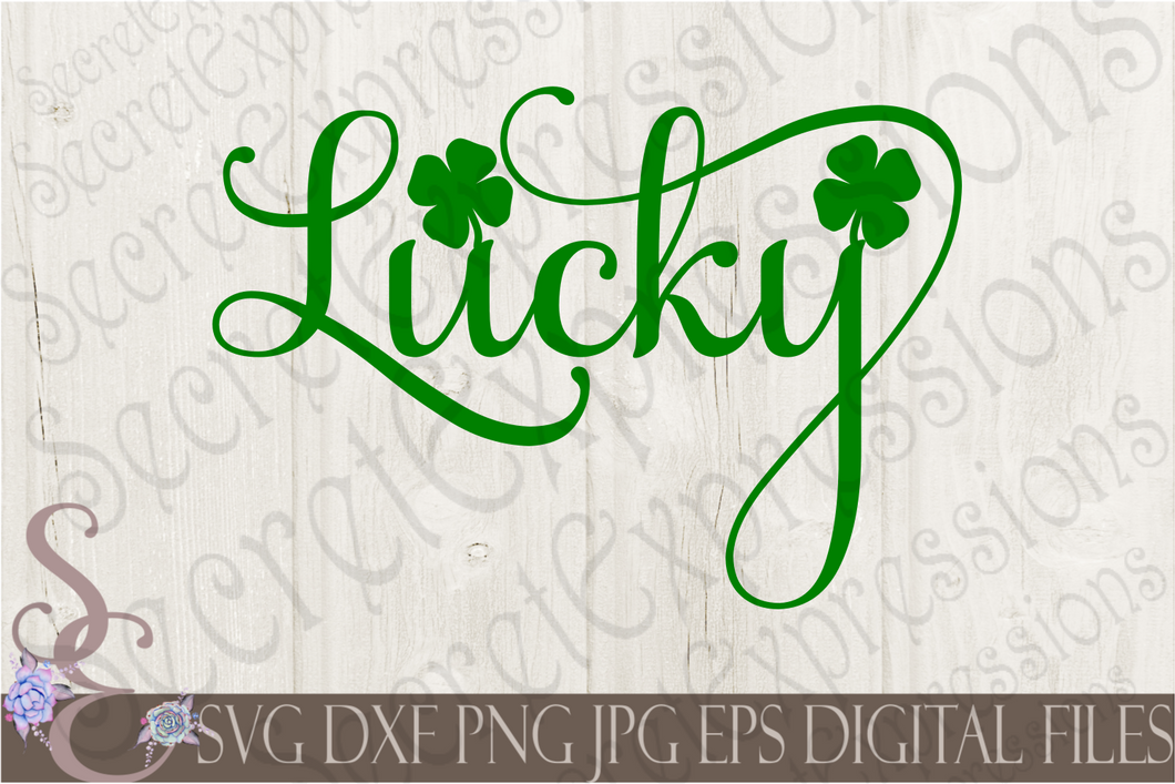 Lucky Svg, St. Patrick's Day, Shamrock, Clover, Digital File, SVG, DXF, EPS, Png, Jpg, Cricut, Silhouette, Print File