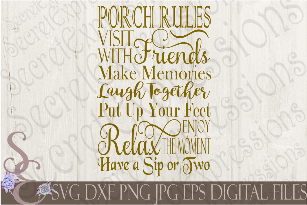 Porch Rules Svg, Subway Art Style Digital File, SVG, DXF, EPS, Png, Jpg, Cricut, Silhouette, Print File