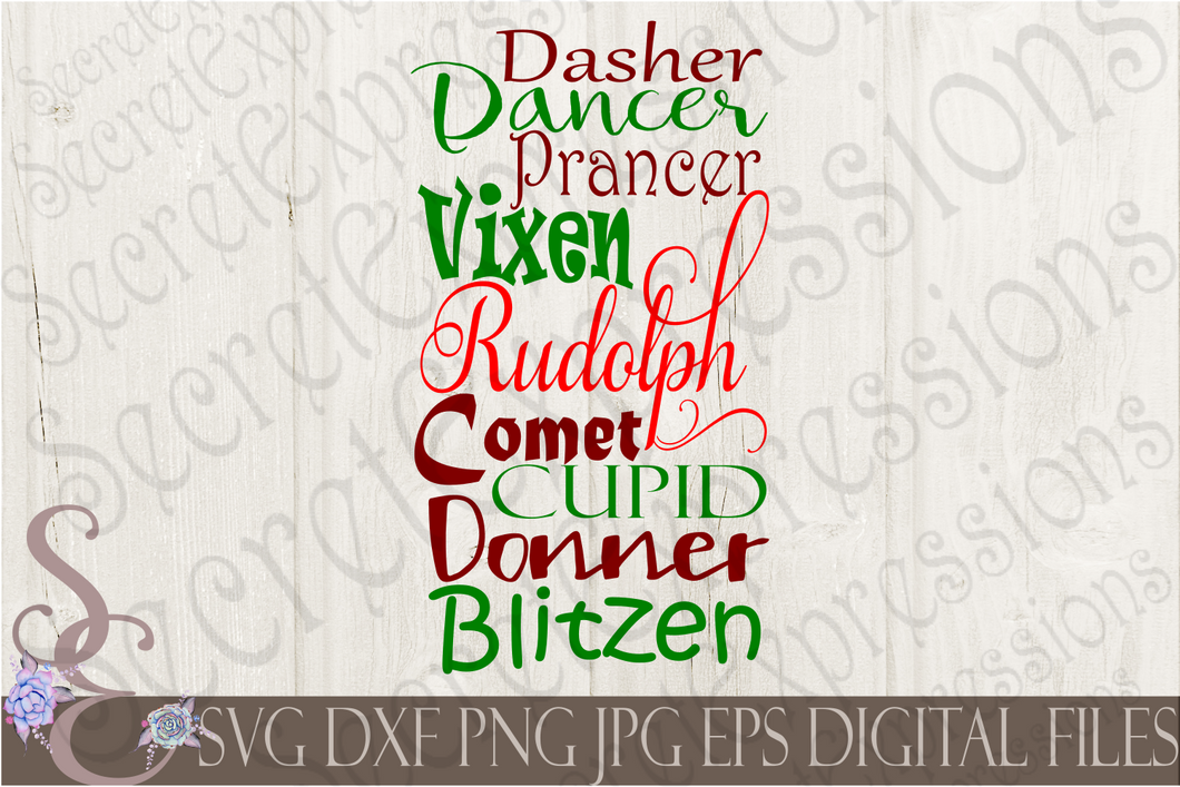 Reindeer List Svg, Christmas Digital File, SVG, DXF, EPS, Png, Jpg, Cricut, Silhouette, Print File