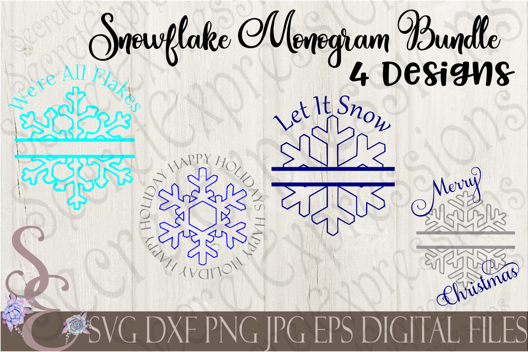Split Snowflake Monogram Bundle Svg, Christmas Digital File, SVG, DXF, EPS, Png, Jpg, Cricut, Silhouette, Print File