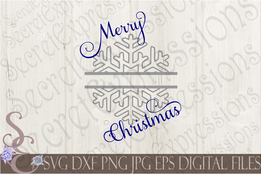 Merry Christmas Snowflake Monogram Svg, Christmas Digital File, SVG, DXF, EPS, Png, Jpg, Cricut, Silhouette, Print File