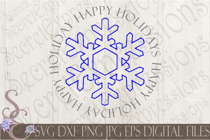 Happy Holidays Snowflake Monogram Svg, Christmas Digital File, SVG, DXF, EPS, Png, Jpg, Cricut, Silhouette, Print File
