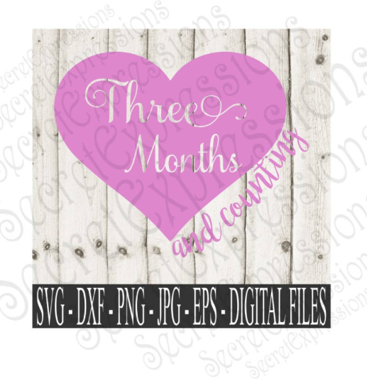 Three Month and Counting Svg, Digital File, SVG, DXF, EPS, Png, Jpg, Cricut, Silhouette, Print File