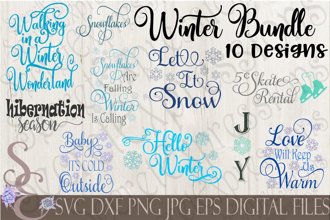 Winter SVG Bundle 10 Designs, Digital File, SVG, DXF, EPS, Png, Jpg, Cricut, Silhouette, Print File